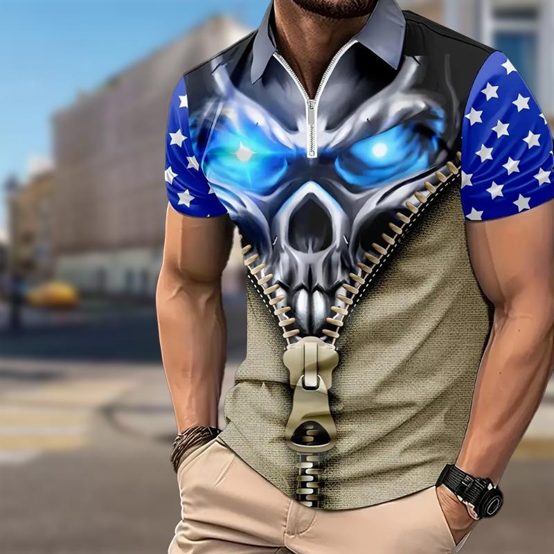 Men's Shirt Polo Casual Zip Short Sleeve Fashion Casual Zipper Summer Spring Regular Fit Aurora 3D Print Shirt