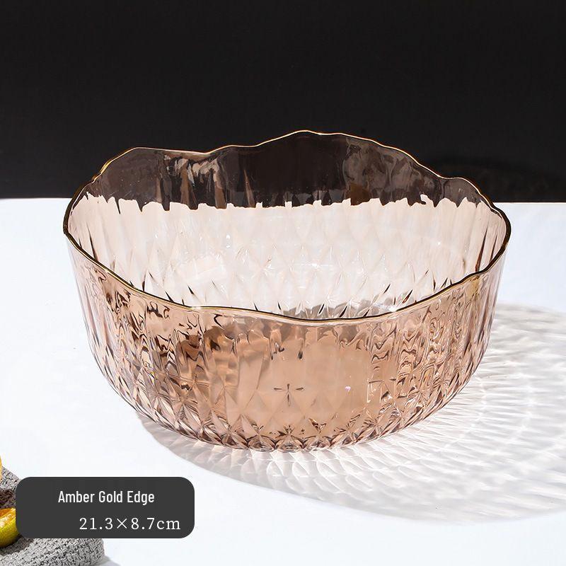 Прозрачный пластиковый салатник с золотым ободком