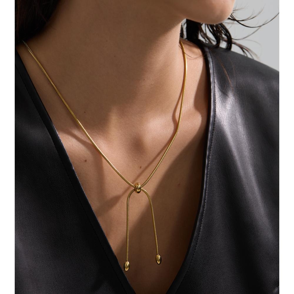 Yhpup 60cm Stainless Steel Knot Chain Necklace for Women Gold&Platinum Plated Trending Personalized Jewelry Wholesale