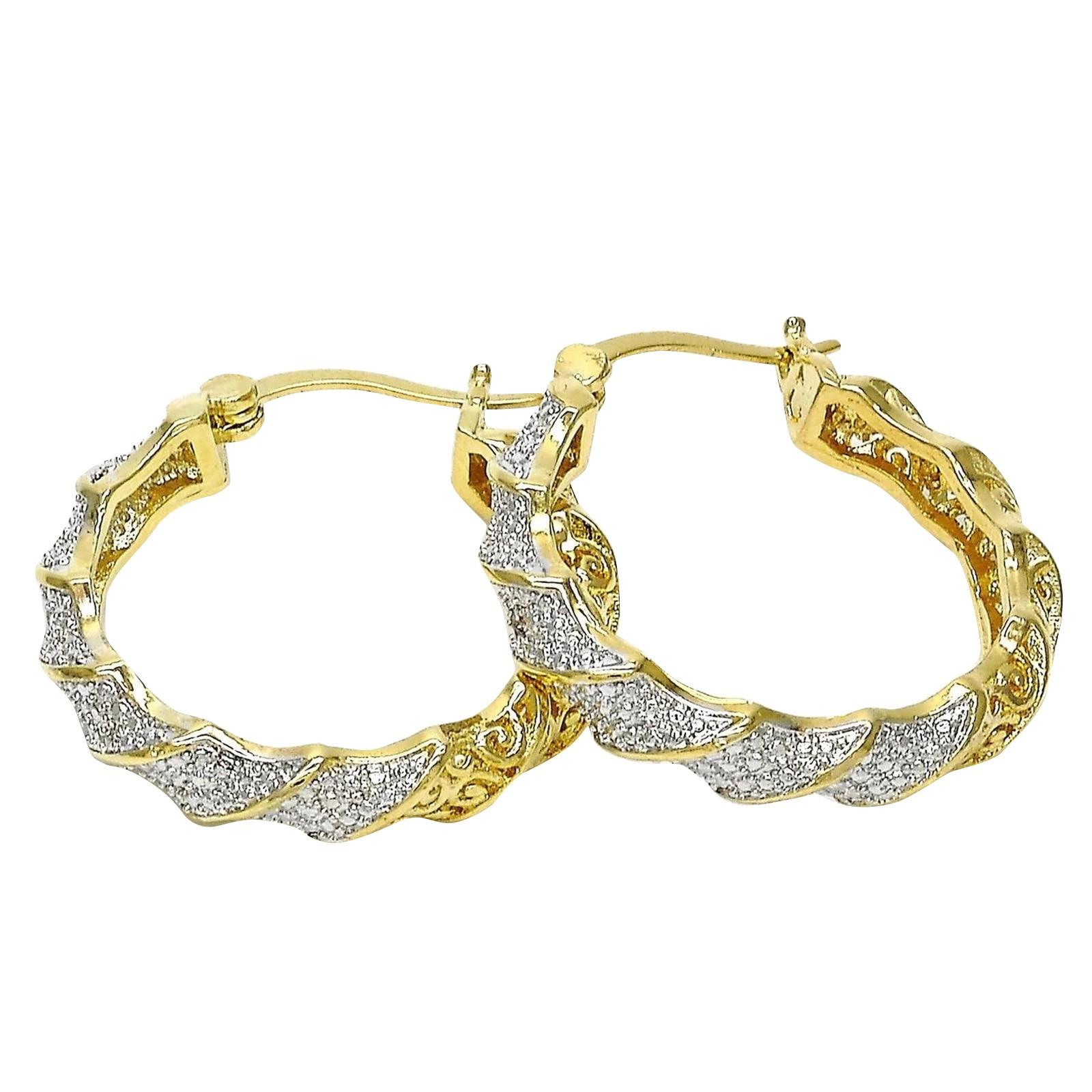 Двухцветные золотонаполненные серьги-кольца с бриллиантами One Size