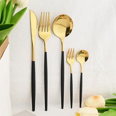 5Pcs Schwarz Gold Geschirr Besteck Set Edelstahl Geschirr Messer Kuchen Gabel Kaffee Löffel Besteck Westlichen Küche Besteck