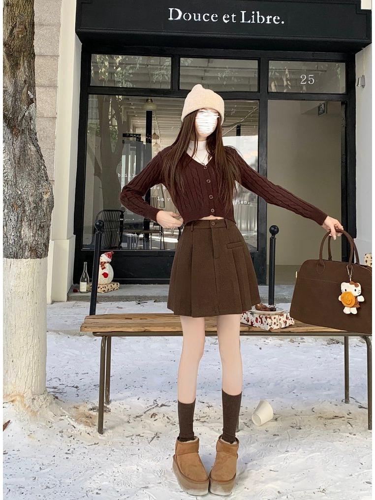 Women's Woolen Pleated High-Waisted Wide-Leg A-Line Shorts for Autumn/Winter 2026