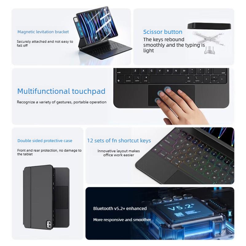 2025 Yeni iPad Pro Miao Kontrol Klavyesi Air6/7 Koruyucu Kılıf Pro11 Manyetik Ayrılabilir Bluetooth Klavye İçin Uygundur