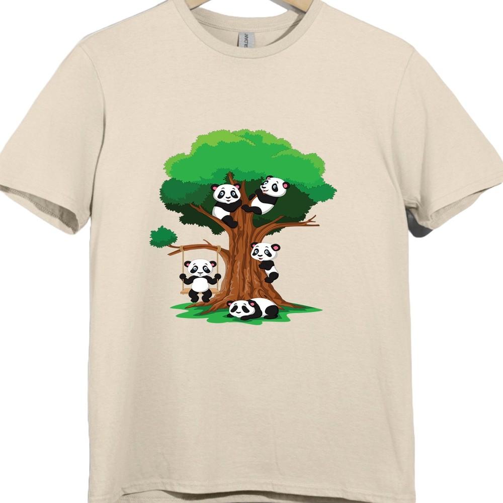 Panda T Shirt Cute Cartoon Animal Tree Graphic Playful Panda Design Tee