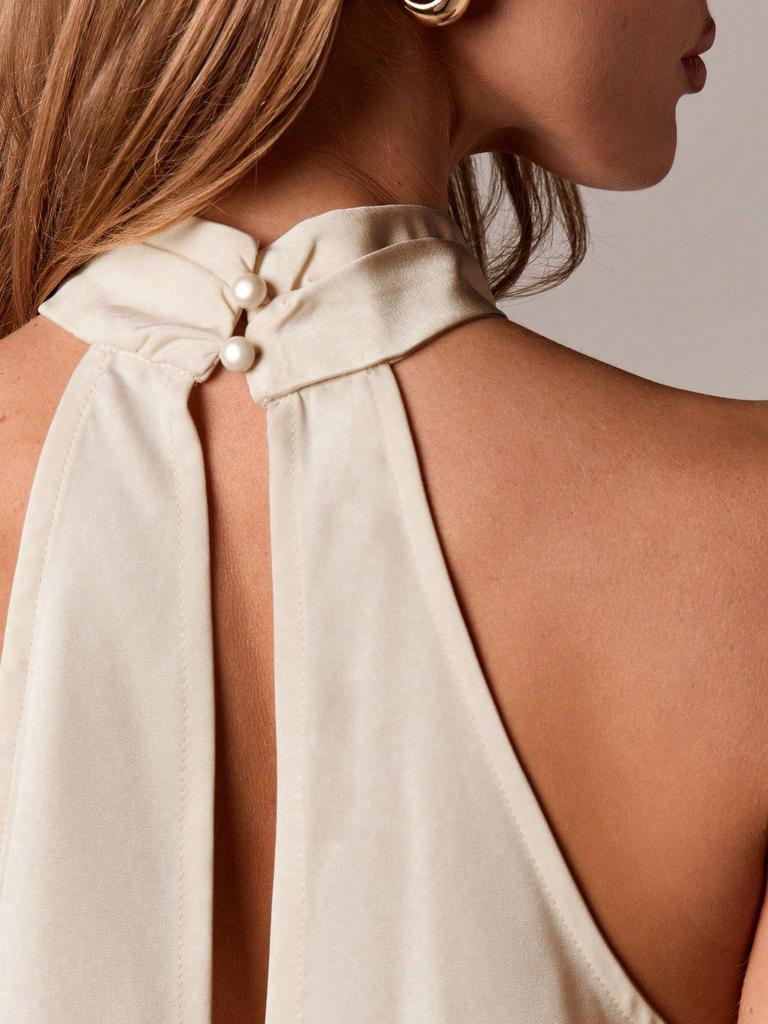 European & American Women's Summer Satin Halter Top with Lace Trim