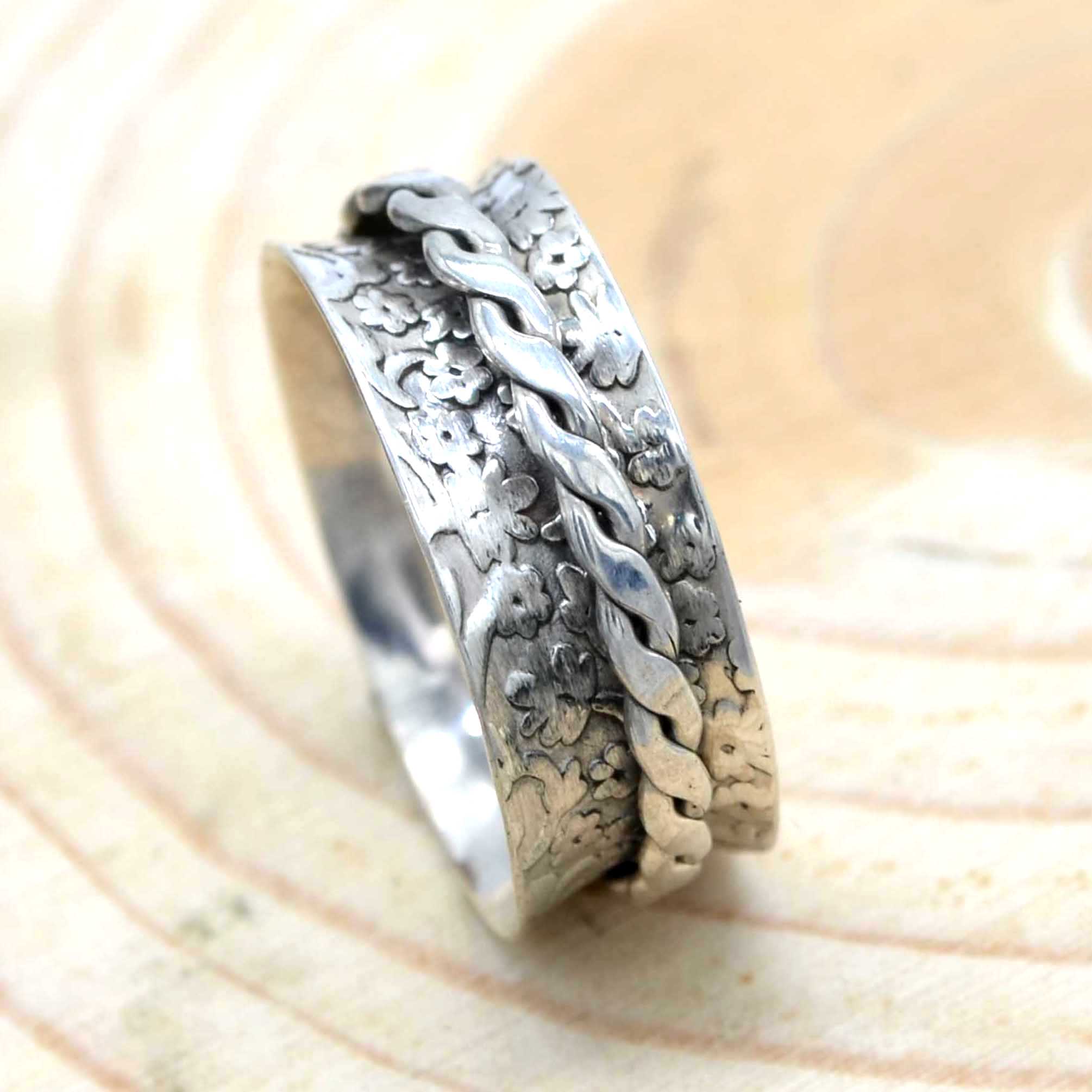 

Fidget Spinner Кольцо для беспокойства из стерлингового серебра 925 пробы, женское кольцо для беспокойства ручной работы