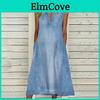 Ladies Solid Casual Sexy Color Sleeveless Vneck Loose Casual Denim Dress