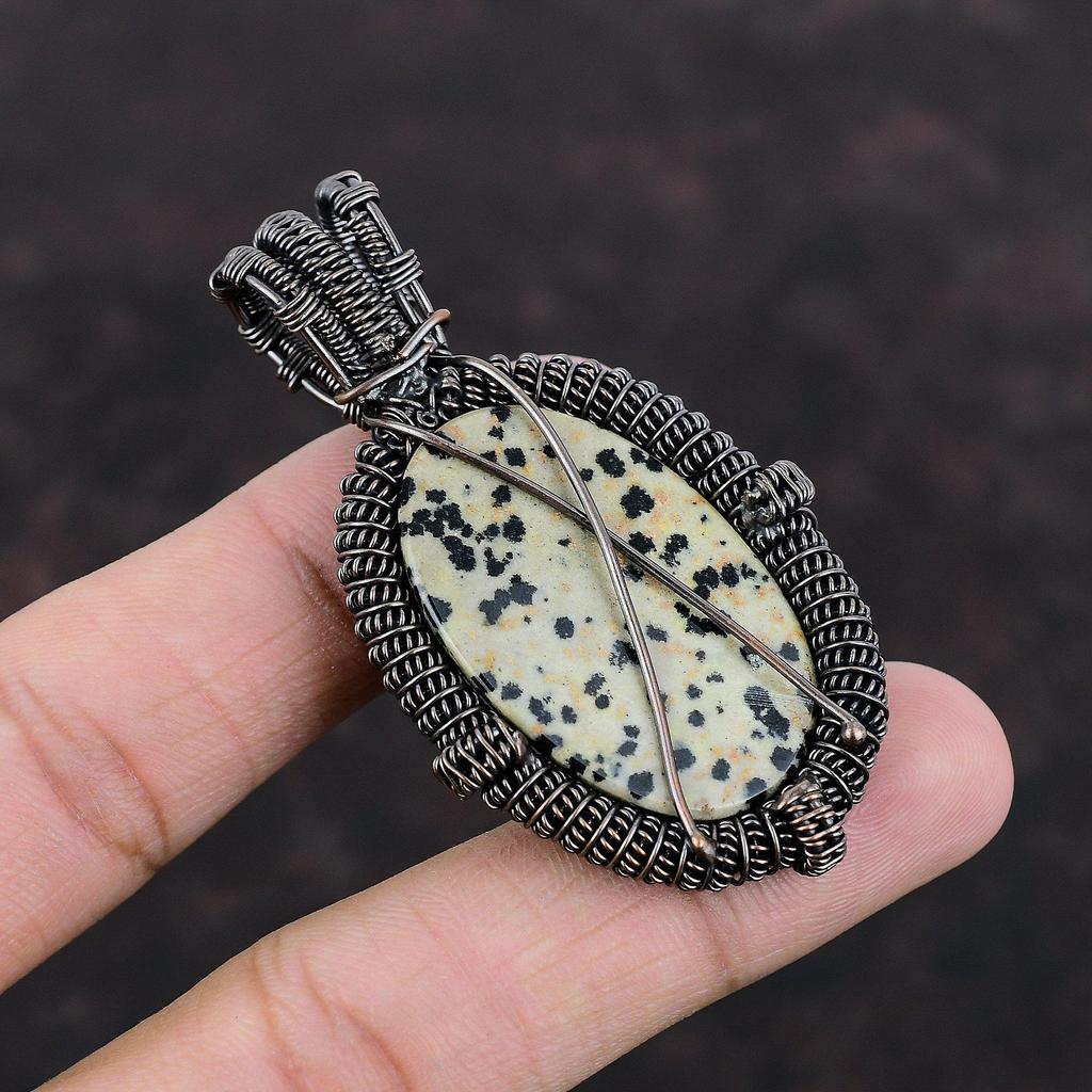 Dalmatian Jasper Pendant Copper Wire Wrapped Pendant Handmade Gemstone Pendant Copper Jewelry Ethnic Pendant Gift For Women Designer Jewelry