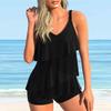 Dámske plavky s popruhom cez rameno Black Lotus Leaves Print Bikini Tankini plavky