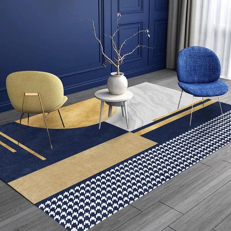 

Blue Yellow Striped Geometric Area Rug Nordic Elegant Art Living Room Carpet Soft Non-Slip Bedroom Floor Mat Creative Decor 60*90cm