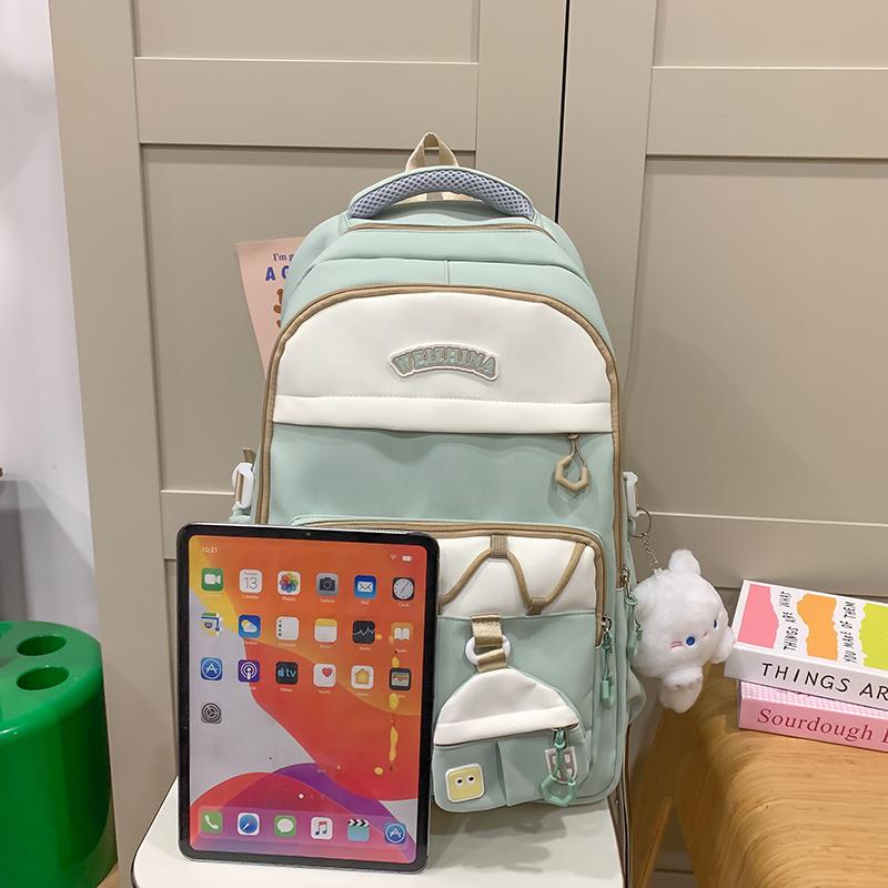 Student Schoolbag Women's Color Contrast Backpack Large Capacity Backpack with Coin Purse