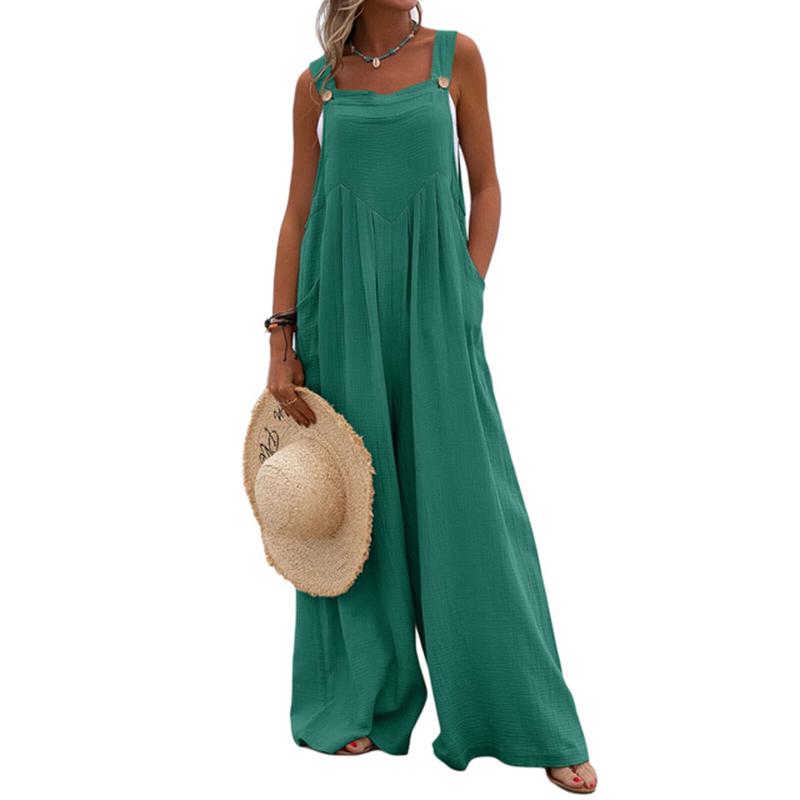 Uued suvised naiste Bohemian Sling Jumpsuit lahtised mugavad laia säärega püksid, täisnööbiga püksid