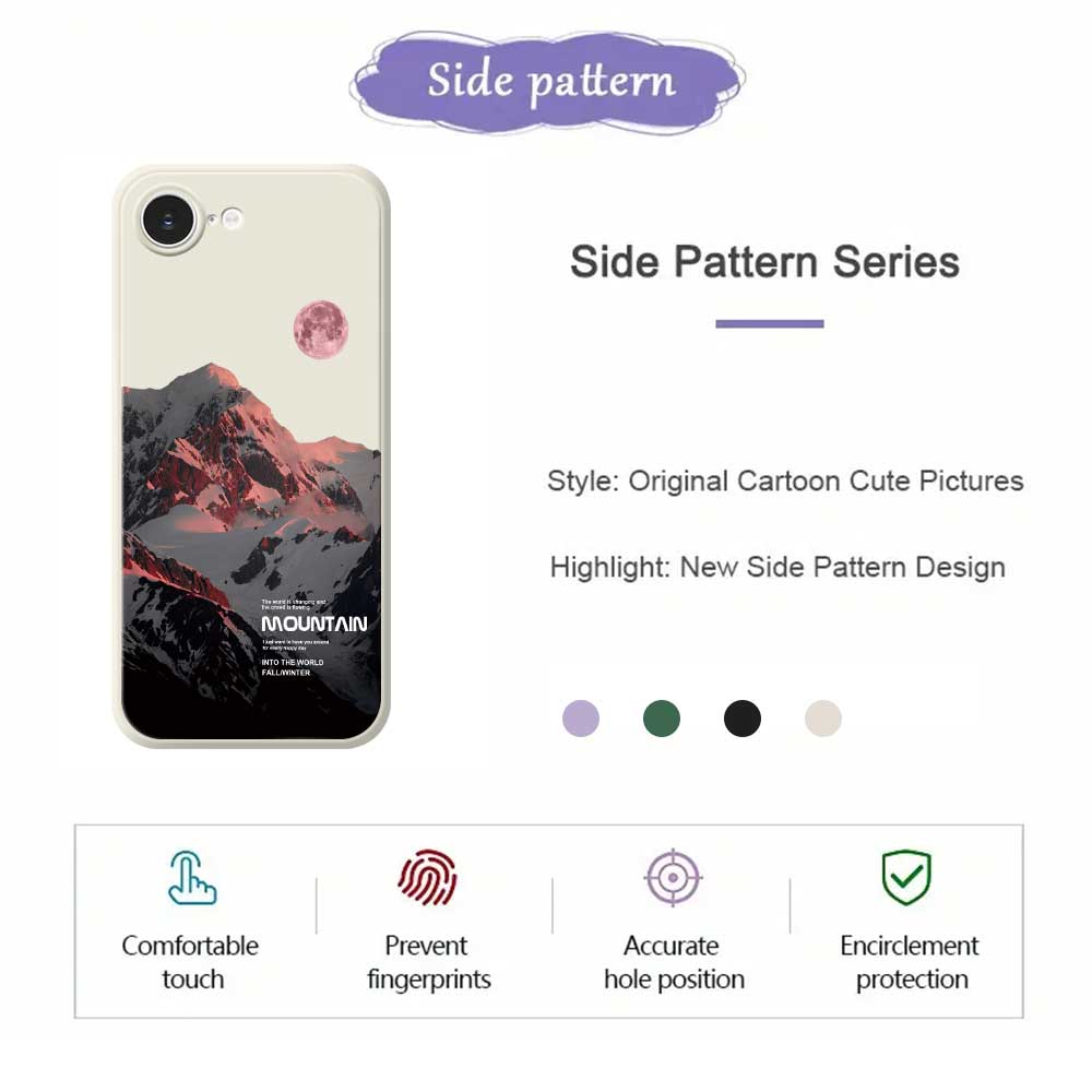 For iPhone 16e Case Pink Snow Mountain Pattern Printing Straight Edge TPU Phone Back Cover