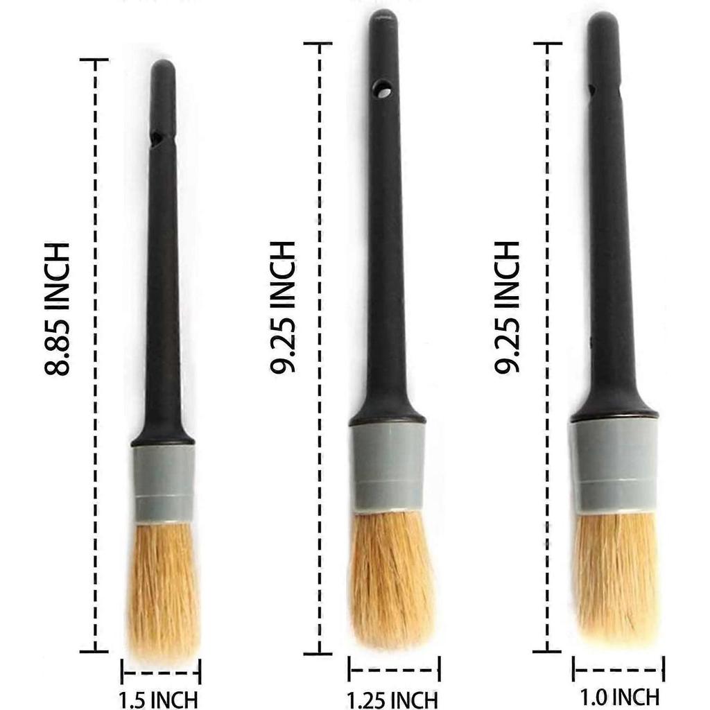 Detail Boars Hair Ultra Soft Car Detail Brushes Car Detailing Brush - Different Sizes NO Metal Brush Parts for Cleaning Interior Upholstery, Air Vents