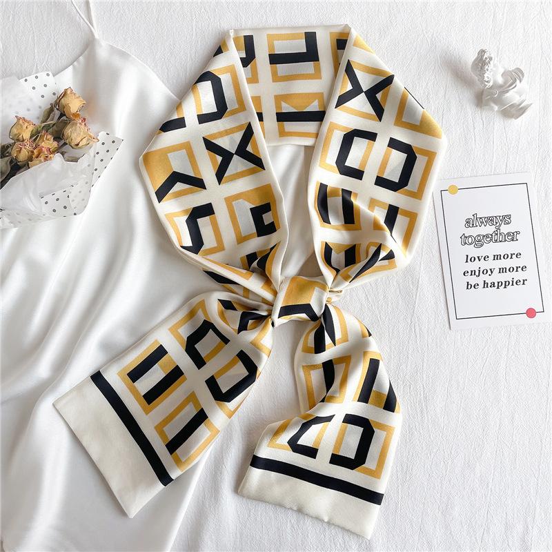Thin and narrow long silk scarf Double-layer double-sided scarf Simulation silk female Korean version fashionable versatile decorative scarf literary