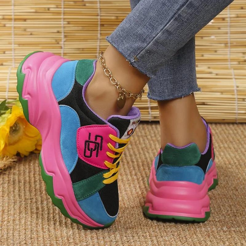 Fashion Women Vulcanize Shoes Platform Casual Sneakers Female  Autumn Fashion Running Shoes Lace-up Thick Chunky Sports Tenis Shoes