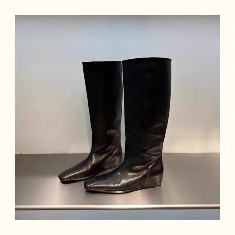Stylish Square-toe Slim-fit Fashion Boots with Built-in Height Increase, Mid-calf Boots, Women's Shoes