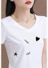 Women's Printed White V-Neck Short-Sleeve T-Shirt - Casual Solid Color Top for Moms