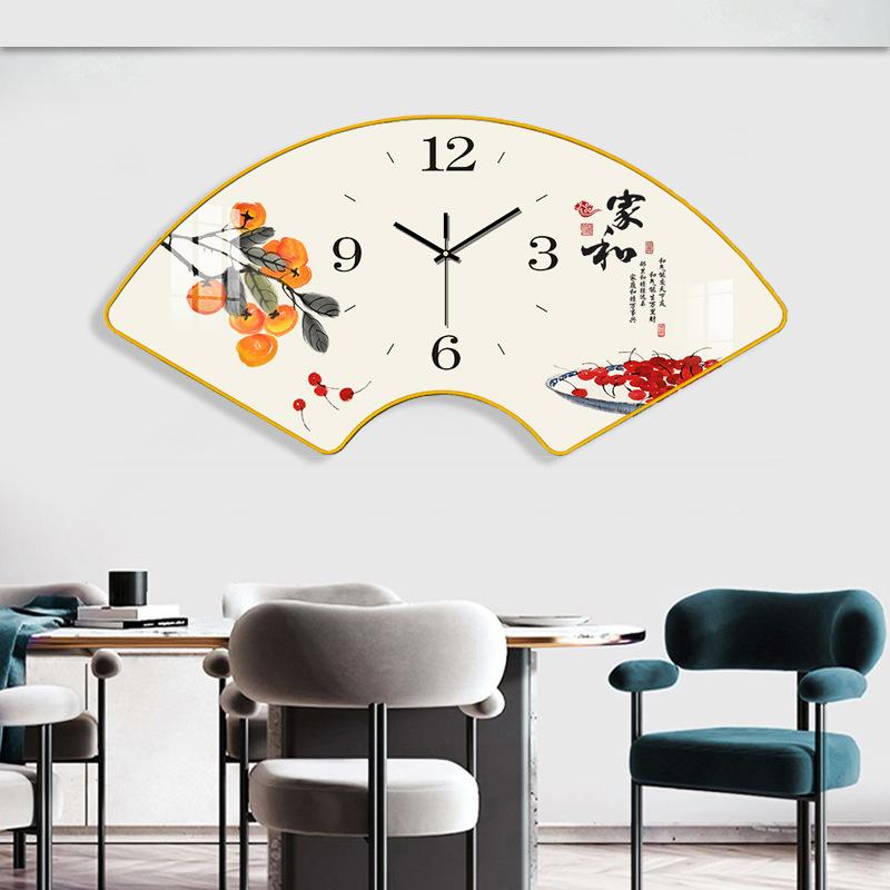 Fan Shape Wall Clock with Calendar Chinese Knot No Punching