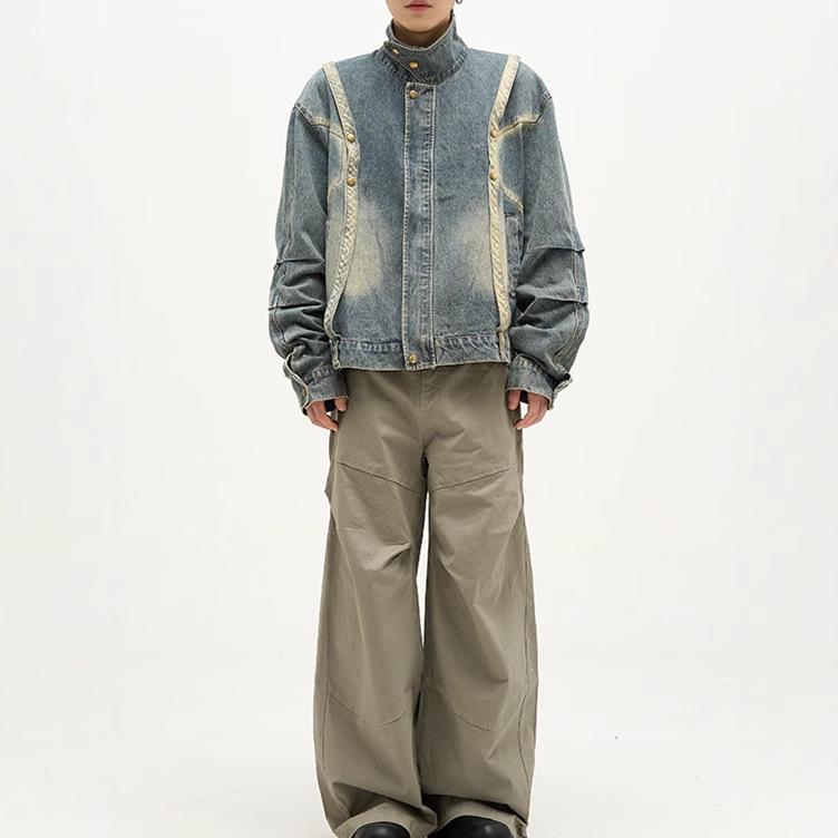 Men's Retro Patchwork Denim Jacket - Loose Fit, Casual Versatile Design for Spring and Autumn