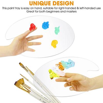 Painting Palette Transparent Non-stick Comfortable Grip Clear Acrylic Oil Paint Pigment Mixing Tray with Thumb Hole Studio Accessories