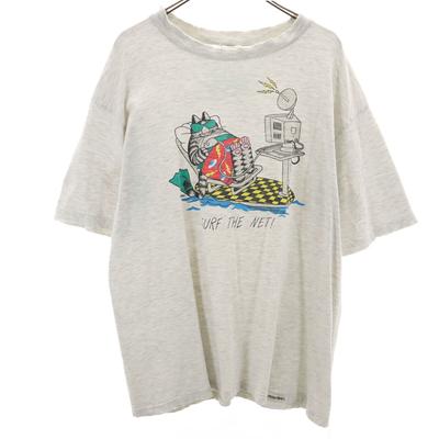 Crazy Shirt 90s Made In USA Old Short Sleeve T-shirt L Gray Kliban Cat Men's Used
