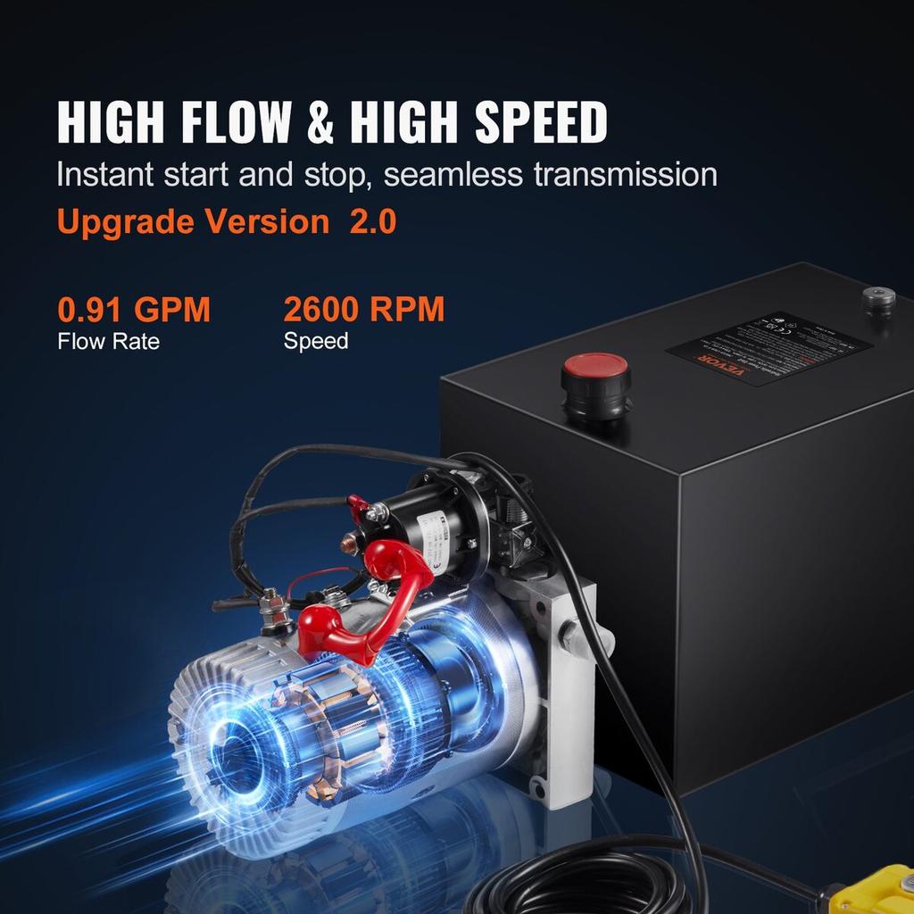 Hydraulic Pump 4 Quart Single Acting Dump Trailer Pump Power Unit DC 12V