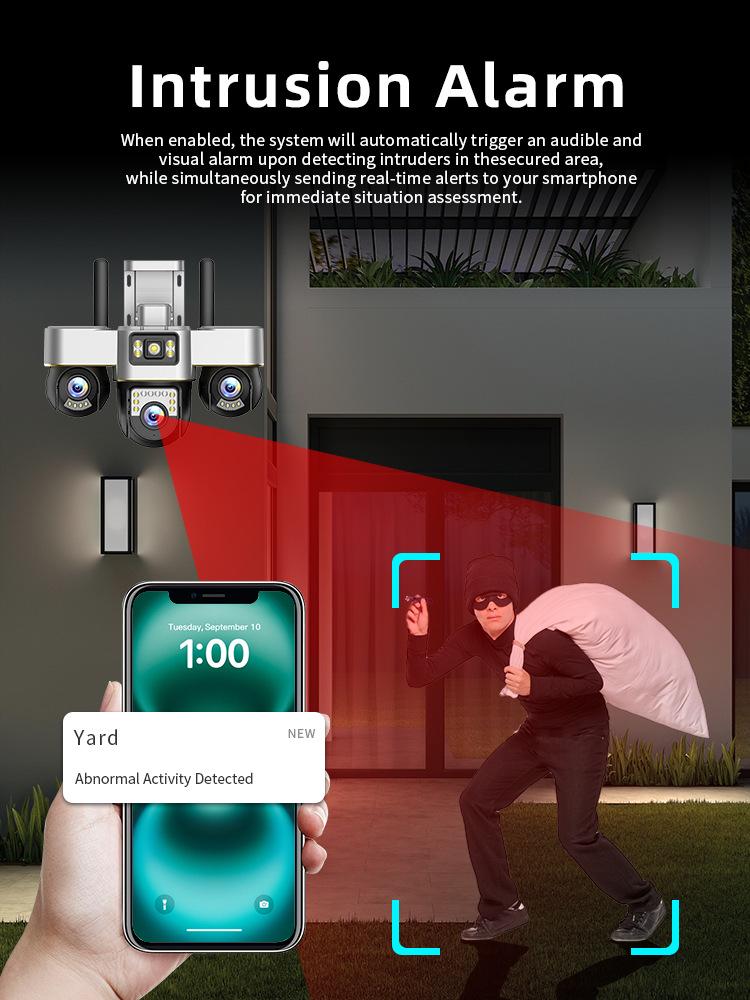 9MP V380 Wireless Outdoor WiFi Camera with Three Lenses and Full-Color 4G HD Monitoring