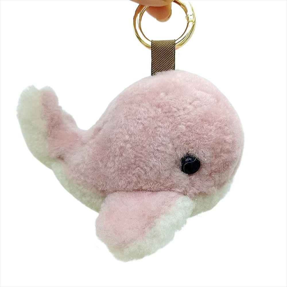 Plush Key Chain Whale Car Keychain Furry Wool Whale Keyring Furry Dolphin Keychain  Backpack Bag