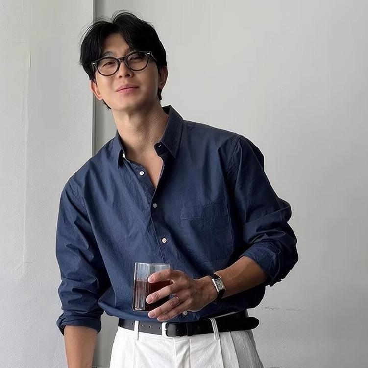 Korean Style Light Luxury Pleated Long-Sleeve Men's Shirt, Versatile Casual Trend for Spring and Autumn 2024