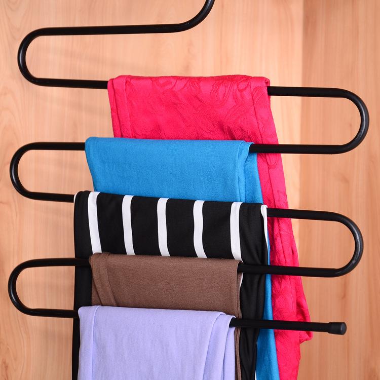 Multi-layer S-shaped Pants Hanging Multi-functional Pants Clip Wardrobe Scarf Rack Iron Spray Plastic Magic Pants Storage Hanger Pants Rack