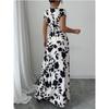 New Printed V-neck Short Sleeved Summer Dress Waist Cinching A-line Party Dresses Casual Elegant Sweet Long Dress Losoe Casual Women's Clothing