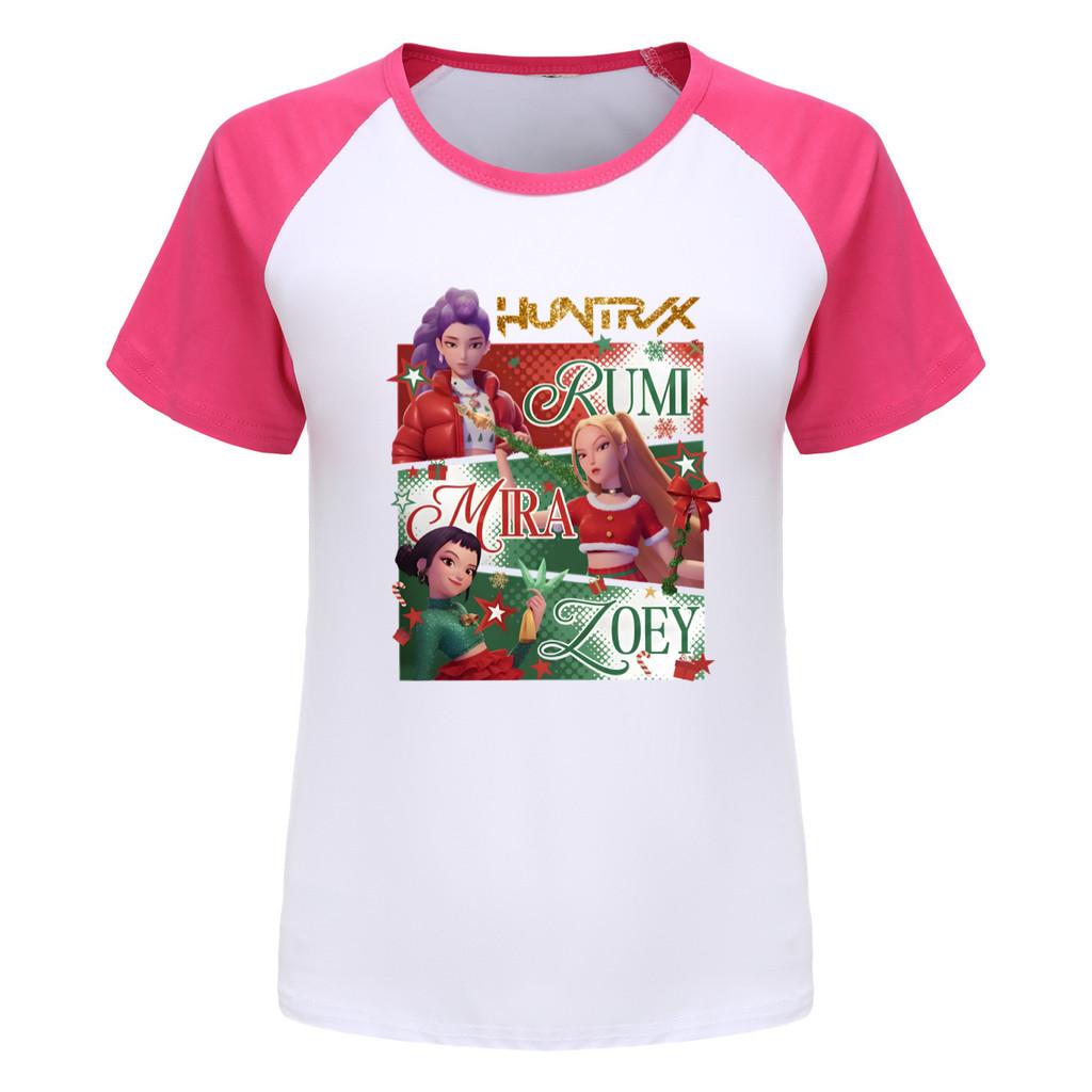 5181 Kids Girls Christmas New Year Rumi Zoey Mira Print Raglan Short Sleeves T-Shirt