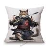 Funny Cute Cat Samurai Catoon Home Decorative Sofa Throw Pillow Case Cotton Linen Car Chair Cushion Cover