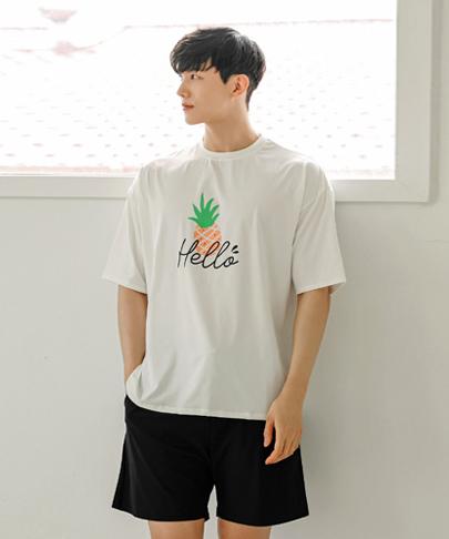 Tyubeuteuli Men'S Hello Loose Fit Short Sleeve Rash Guard A605 Ivory