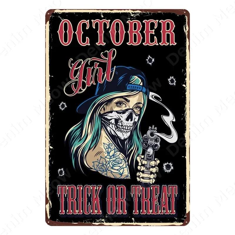 Halloween Party Vintage Metal Tin Sign Trick or Treat Home Bedroom Club Wall Decor Pumpkin Monster Poster Door Decorati