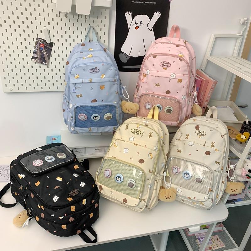 Schoolbag High-value schoolbag Female college student Cute transparent pain bag Large capacity computer backpack Versatile junior high school backpack