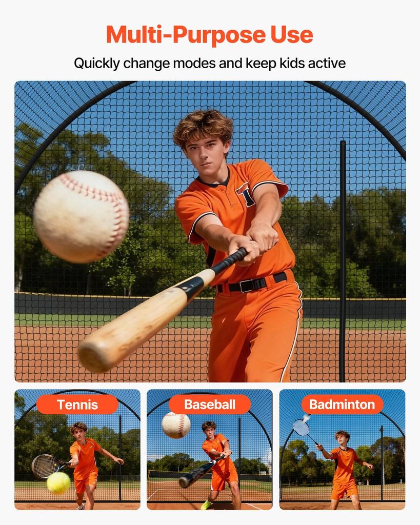 Baseball Batting Cage, 3660 x 3100 x 2330mm Freestanding Portable Batting Cage, Hitting Cages with 4-Ply Knotless Polyester & Pitching Machine