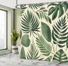 Olive Green Shower Curtain, Nature Tropical Leaves Modern Boho Feels In Sage Tones Leaf Print, Cloth Fabric Bathroom D