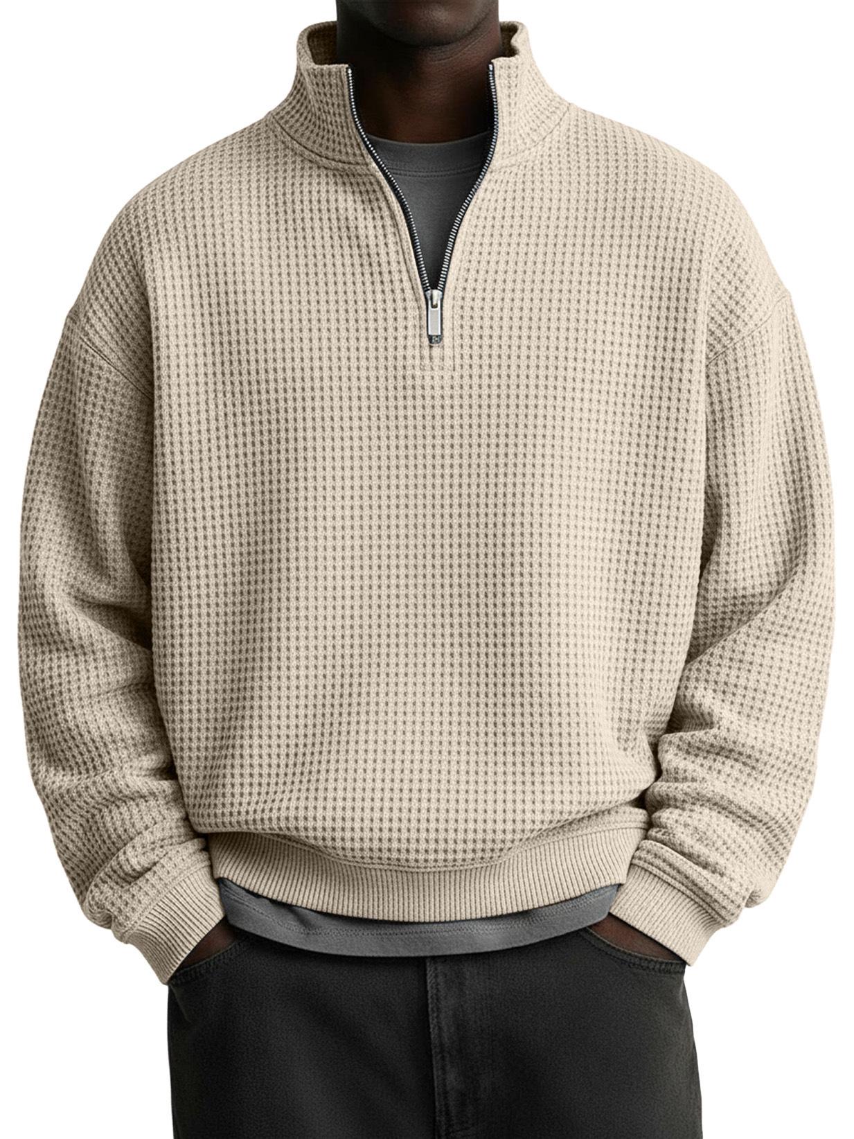 2025 Men s Casual Loose Half-Zip Hoodie - Autumn/Winter Waffle Knit Polo Shirt XL