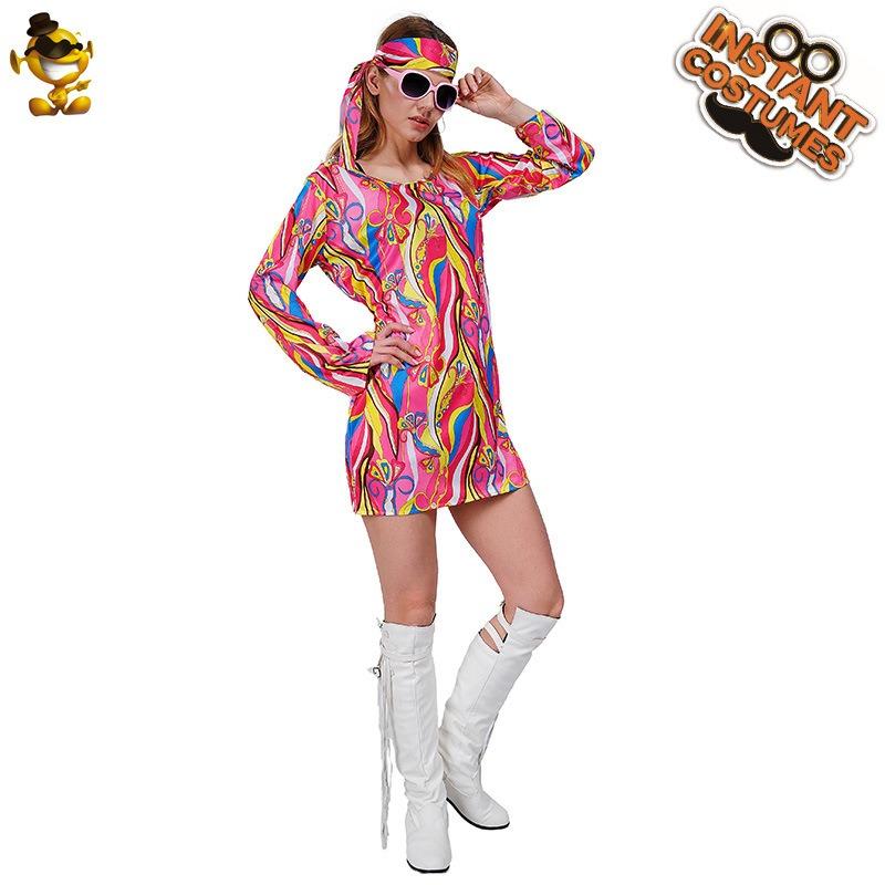 Orgy adult women's hippie rock party costumes, big girl generation hippie character performance costumes