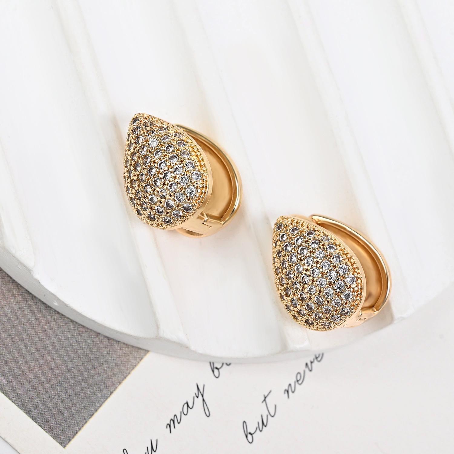 Korean Luxury Zircon Teardrop Earrings: Elegant Micro-Paved Stud & Ear Cuffs for Women