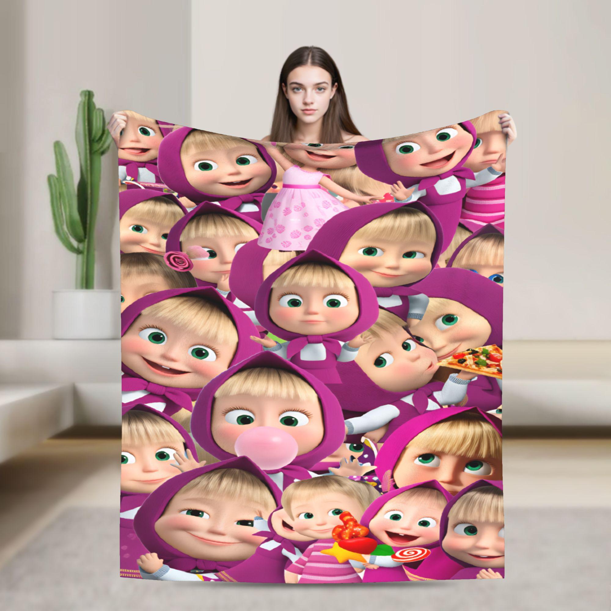 M-Masha And The Bears Blanket Quality Super Soft Animation Throw Blanket Spring Students Couch Chair Sofa Bed Pattern Bedspread 75x90cm