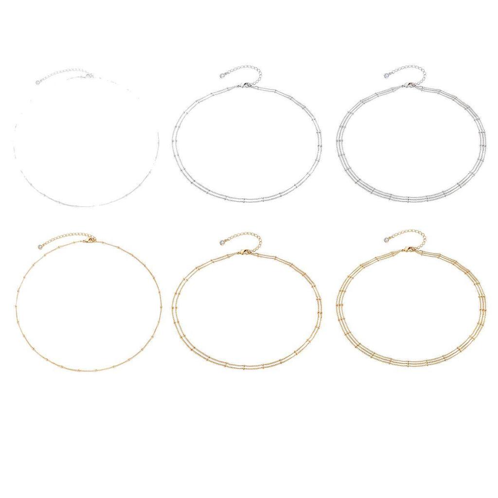 18K Gold-Plated Stainless Steel Multi-Layer Chain Necklace with Side Clasp for Women