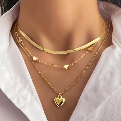 New Fashion Chain Love Pendant Multi Layer Necklace, Women's Personalized Trendy Festival Accessories Jewelry