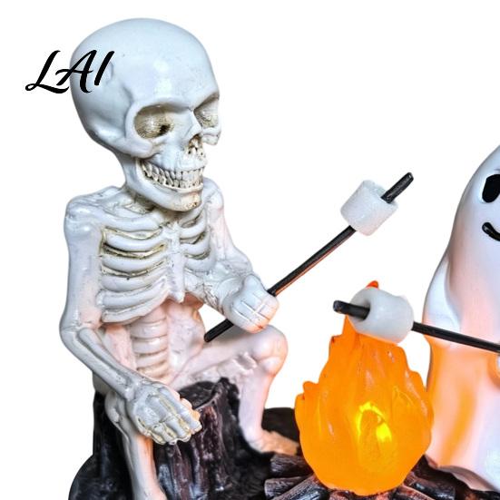 Warm Flame Effect Lamp Skeleton And Ghost Bonfire Night Lamp Halloween Campfire Flickering Table Indoor Outdoor Holiday Light Cute Spooky Roasting