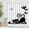 Three Funny Naughty Black Cat Shower Curtain Scratching The Wall With His Paws Fabric Bathroom Decor Set Hooks White And Black