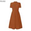 ZANZEA Women Elegant Casual V-neck Summer Short Sleeve Dress
