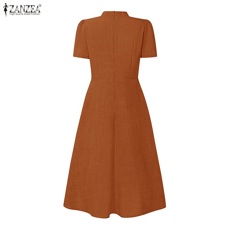 ZANZEA Women Elegant Casual V-neck Summer Short Sleeve Dress