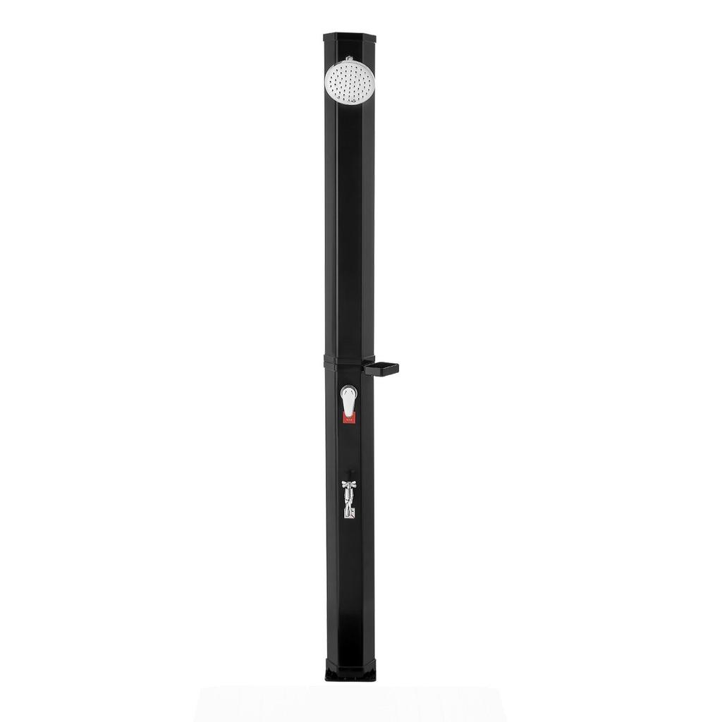 35L Solar Heated Shower, 195cm Showerhead Height Outdoor Shower, with Foot Faucet & Soap Box Rack, Hot & Cold Water Adjustment, Freestanding for
